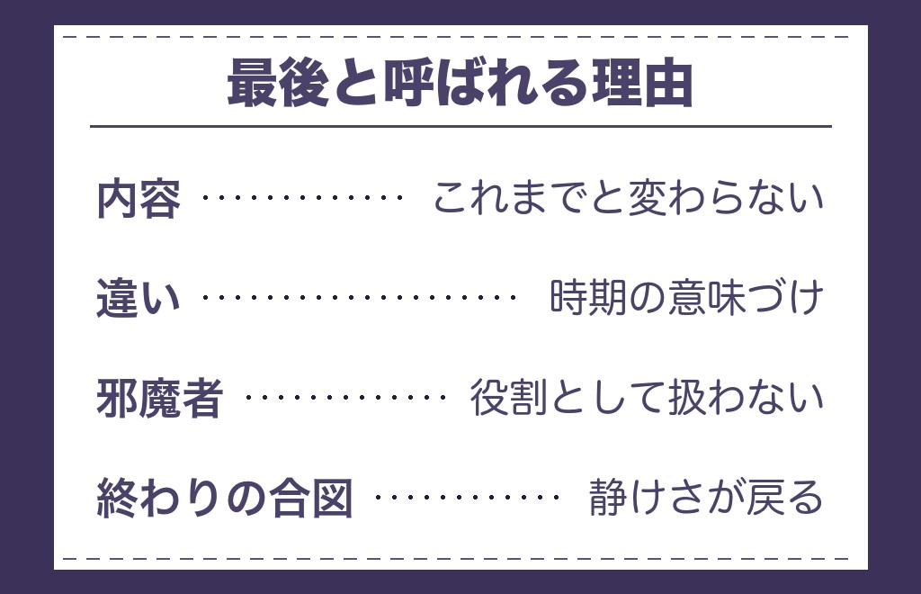 最後の試練・最終テストと呼ばれるものは何が違う？