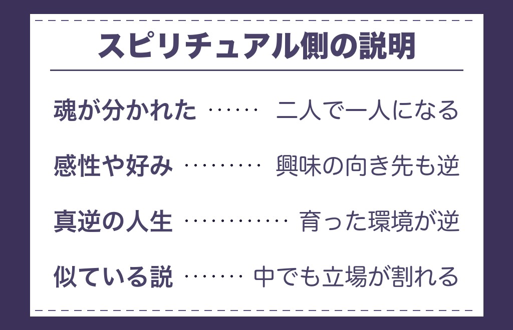ツインレイやツインソウルは性格が真逆だと語られるところ